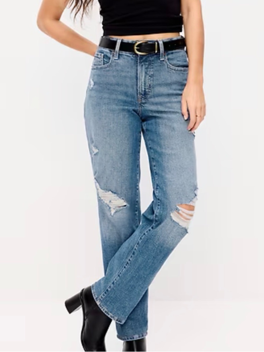 Old Navy Light Blue Distressed Straight-Leg Jeans
